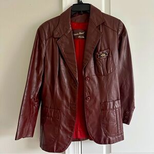 Vintage Burgundy Oxblood Red Leather Peplum Blazer Etienne Aigner